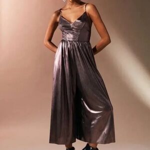 NWT Urban Outfitters Wide Leg Jumpsuit Glinda Metallic Bronze Palazzo Jumper